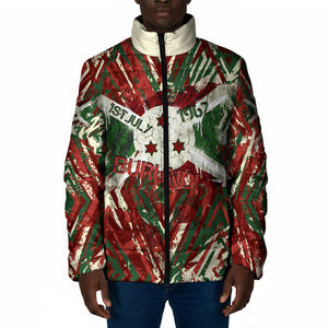 Burundi Independence Day Padded Jacket 1st July 1962 Distressed Grunge Flag Art - Broken Chains And Freedom Star