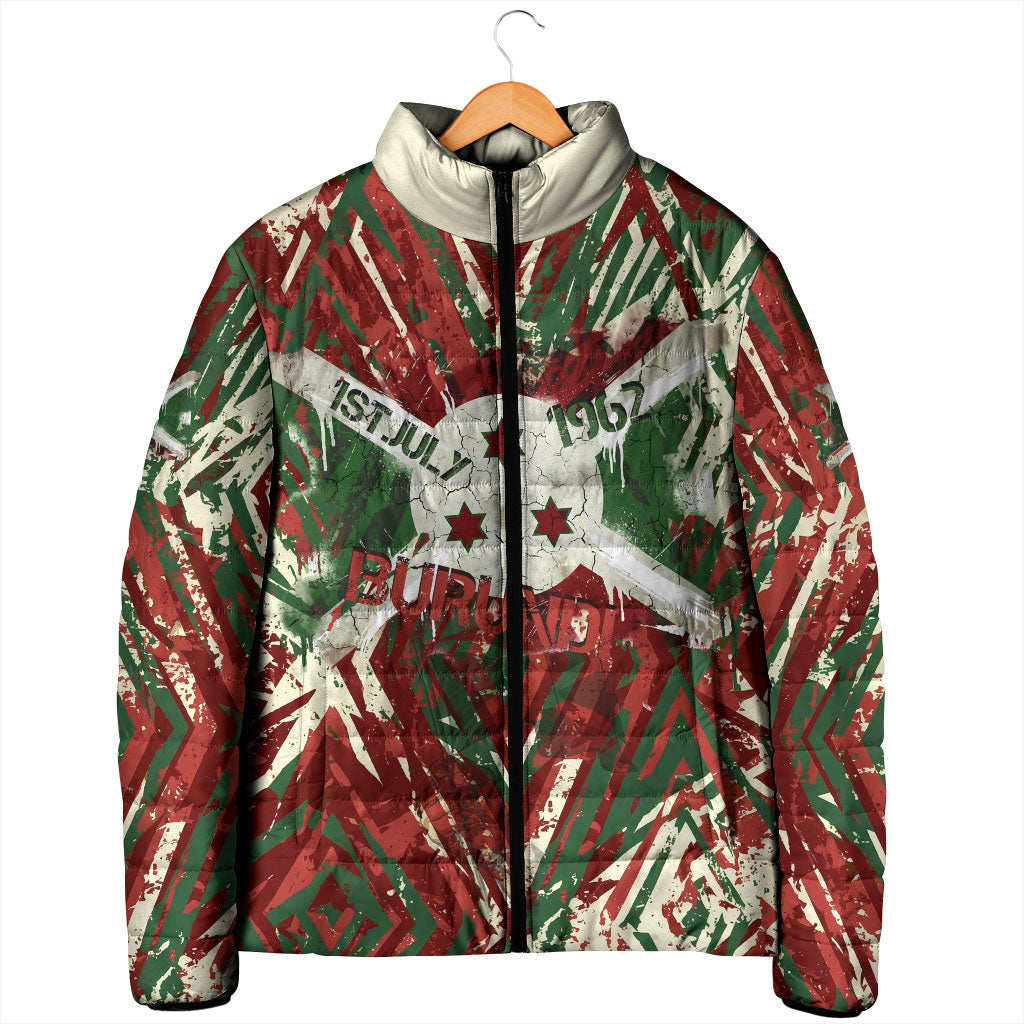 Burundi Independence Day Padded Jacket 1st July 1962 Distressed Grunge Flag Art - Broken Chains And Freedom Star