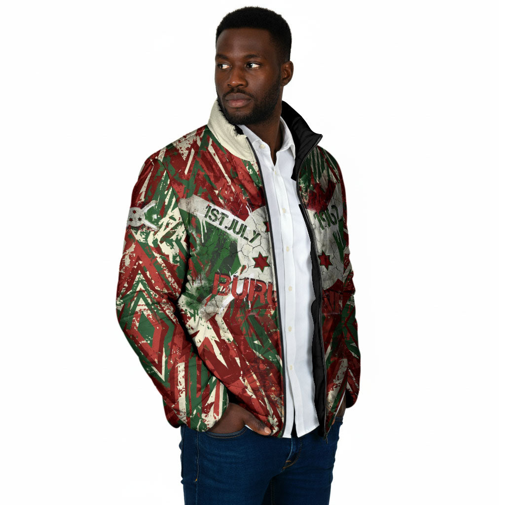 Burundi Independence Day Padded Jacket 1st July 1962 Distressed Grunge Flag Art - Broken Chains And Freedom Star