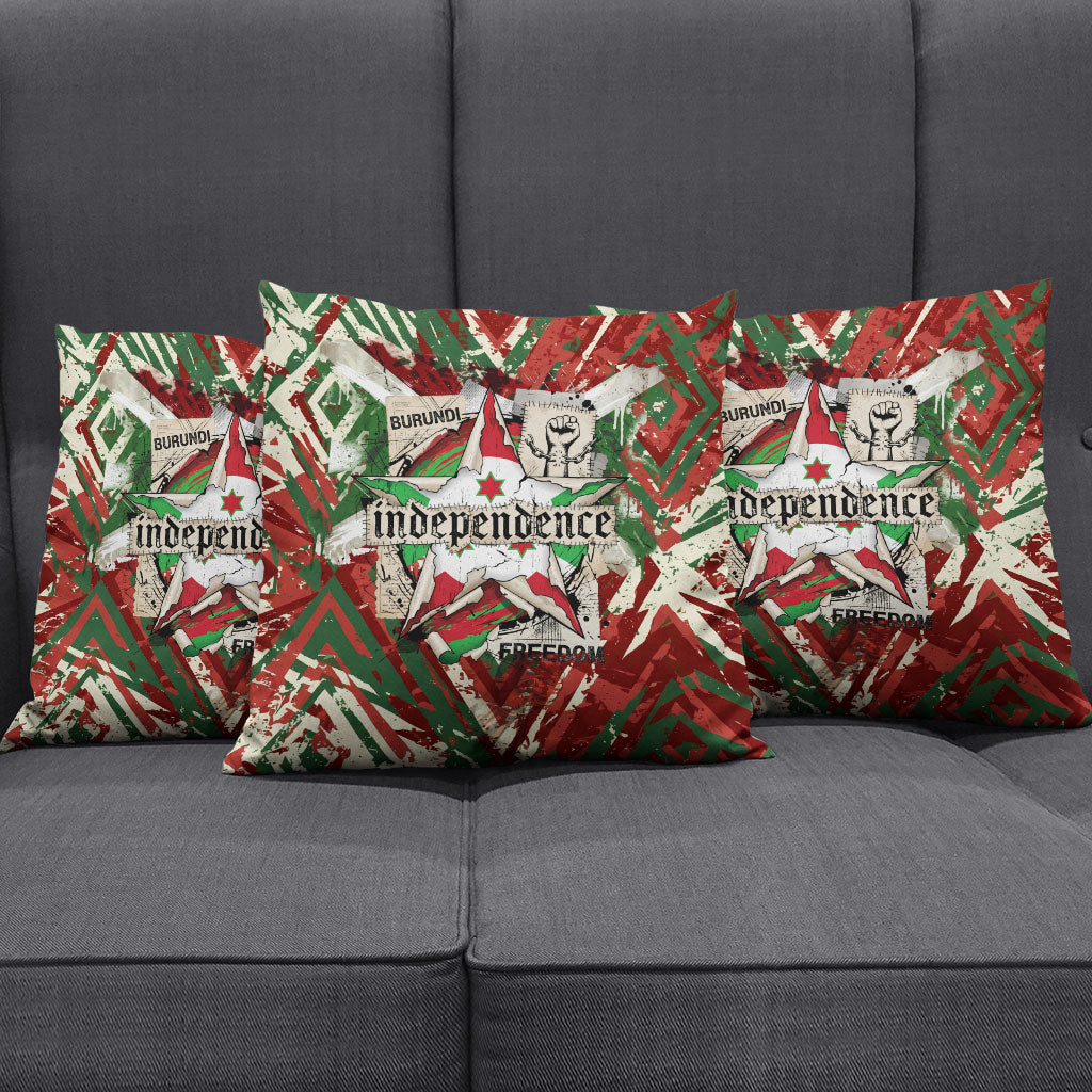 Burundi Independence Day Pillow Cover 1st July 1962 Distressed Grunge Flag Art - Broken Chains And Freedom Star