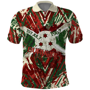 Burundi Independence Day Polo Shirt 1st July 1962 Distressed Grunge Flag Art - Broken Chains And Freedom Star
