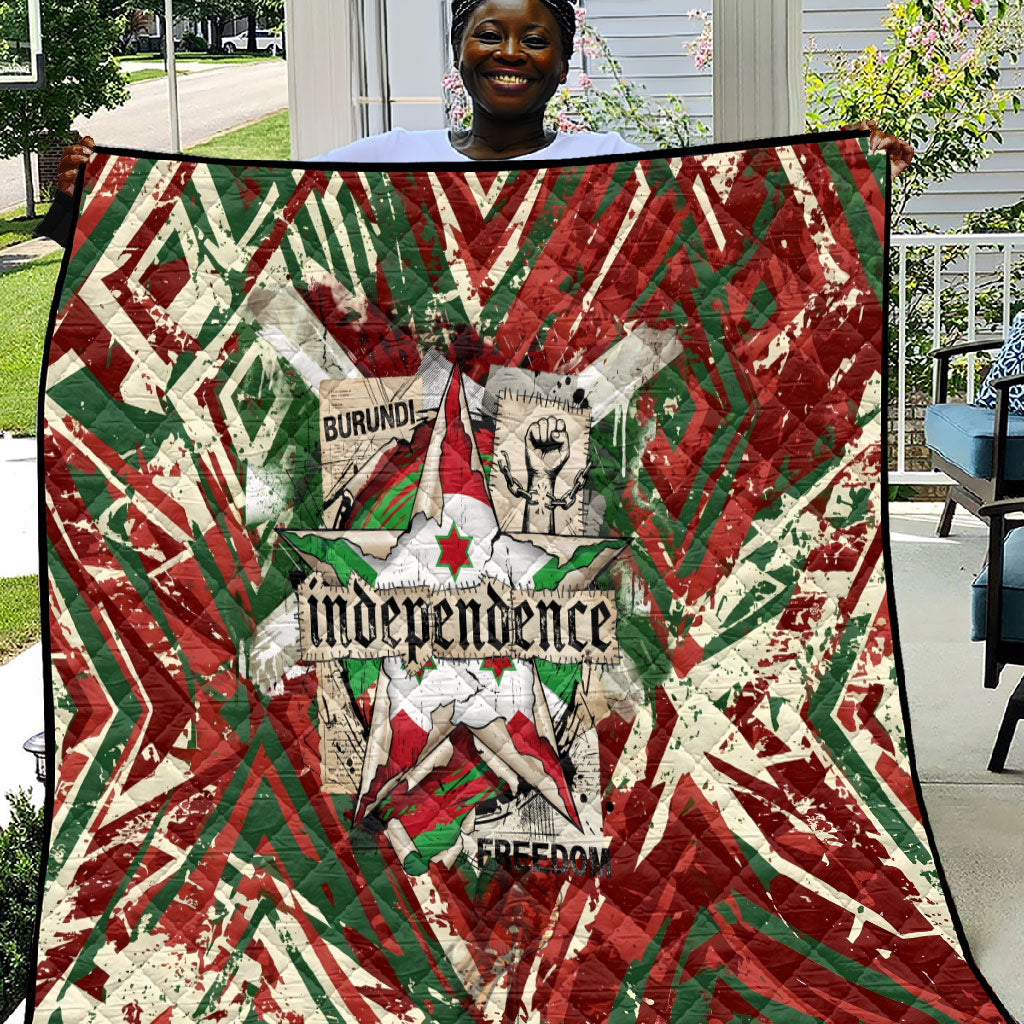 Burundi Independence Day Quilt 1st July 1962 Distressed Grunge Flag Art - Broken Chains And Freedom Star