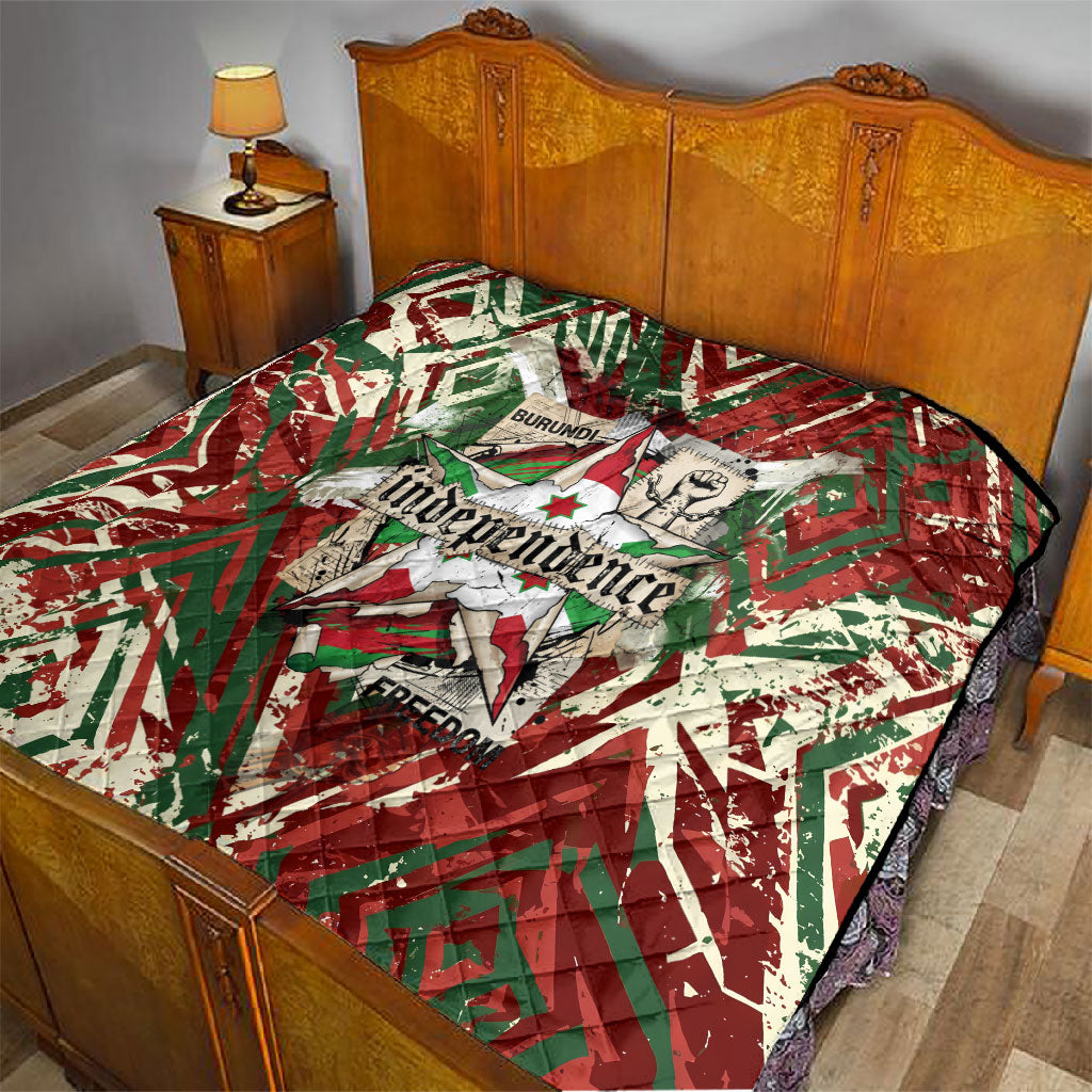 Burundi Independence Day Quilt 1st July 1962 Distressed Grunge Flag Art - Broken Chains And Freedom Star