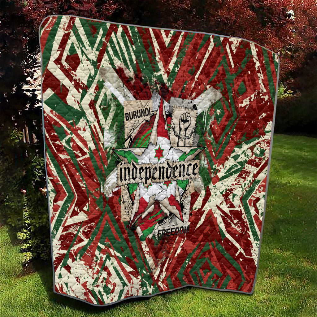 Burundi Independence Day Quilt 1st July 1962 Distressed Grunge Flag Art - Broken Chains And Freedom Star