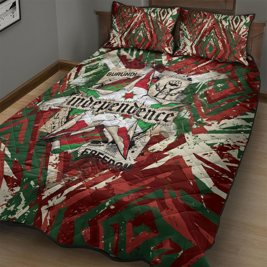 Burundi Independence Day Quilt Bed Set 1st July 1962 Distressed Grunge Flag Art - Broken Chains And Freedom Star