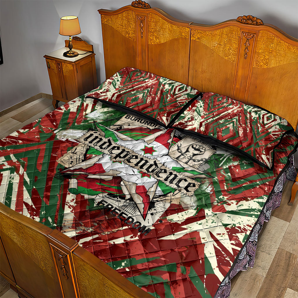 Burundi Independence Day Quilt Bed Set 1st July 1962 Distressed Grunge Flag Art - Broken Chains And Freedom Star