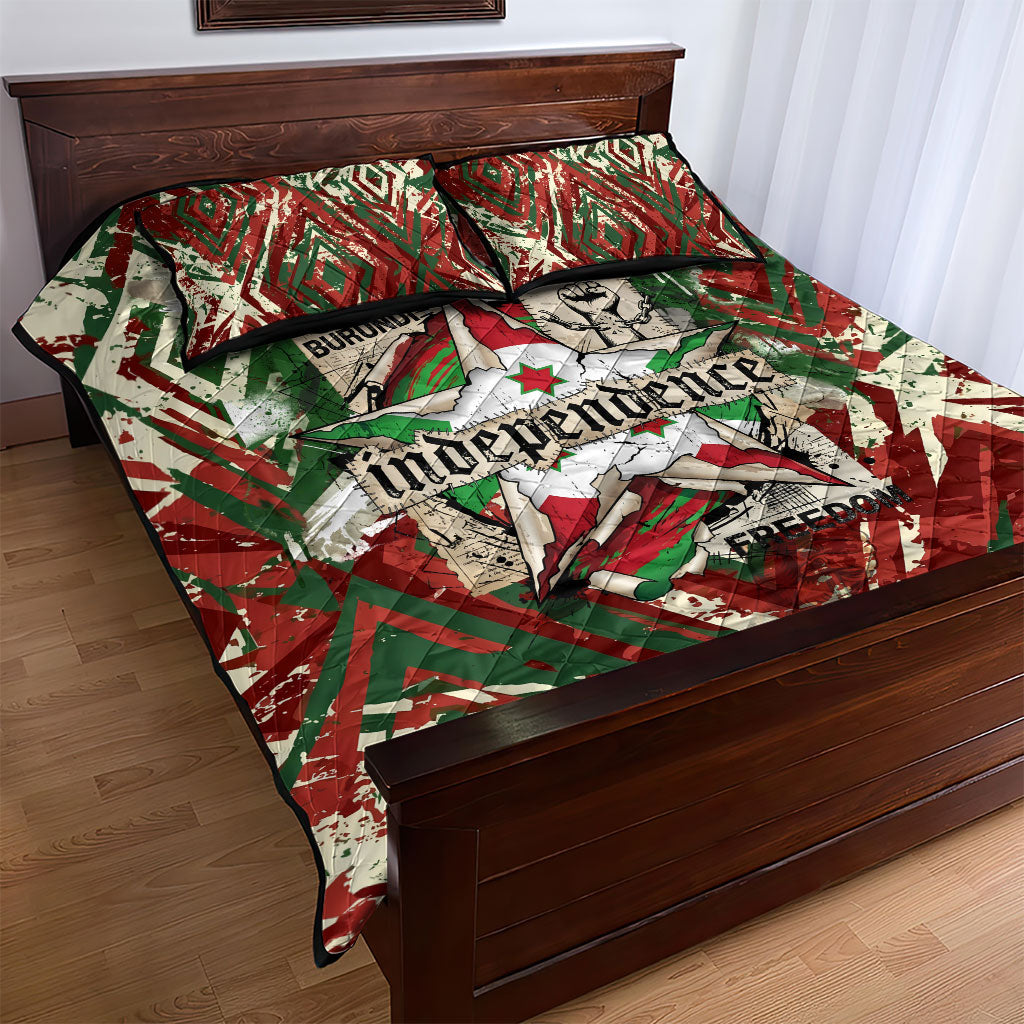 Burundi Independence Day Quilt Bed Set 1st July 1962 Distressed Grunge Flag Art - Broken Chains And Freedom Star