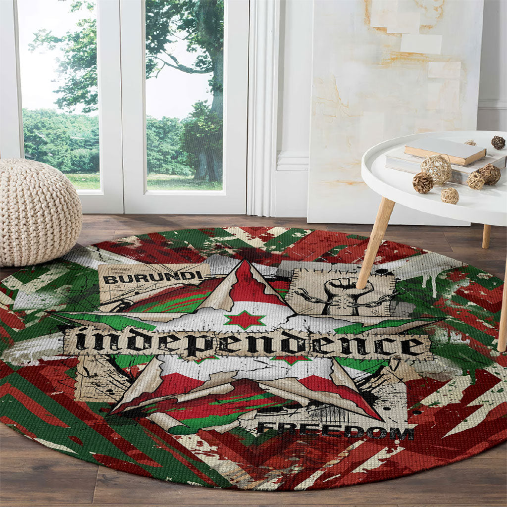 Burundi Independence Day Round Carpet 1st July 1962 Distressed Grunge Flag Art - Broken Chains And Freedom Star