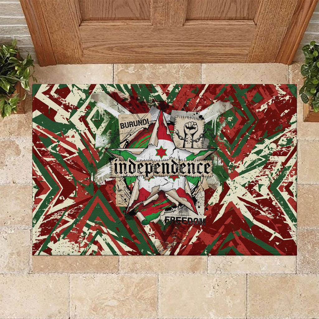 Burundi Independence Day Rubber Doormat 1st July 1962 Distressed Grunge Flag Art - Broken Chains And Freedom Star