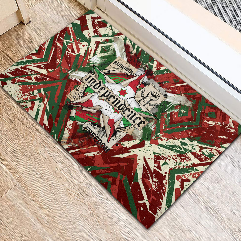 Burundi Independence Day Rubber Doormat 1st July 1962 Distressed Grunge Flag Art - Broken Chains And Freedom Star