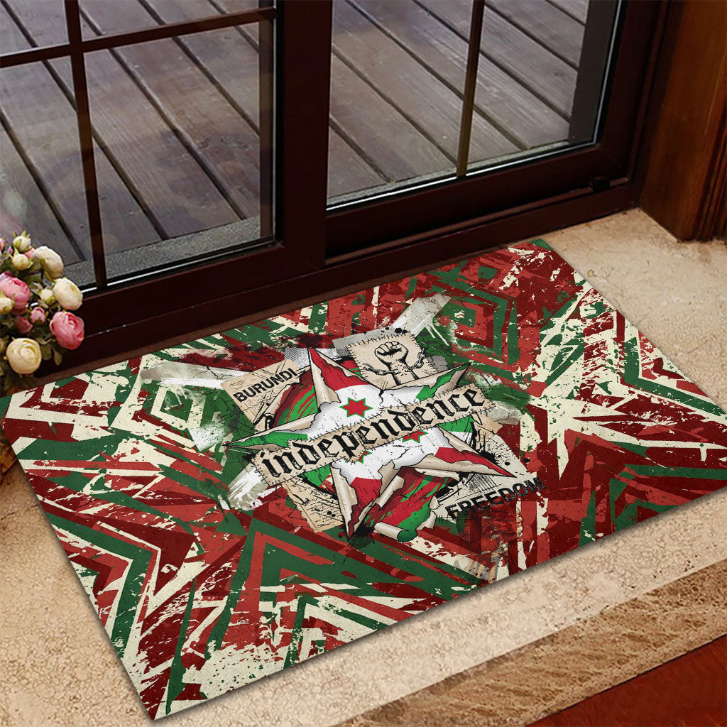 Burundi Independence Day Rubber Doormat 1st July 1962 Distressed Grunge Flag Art - Broken Chains And Freedom Star