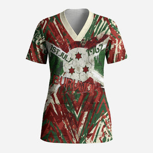 Burundi Independence Day Scrub Top 1st July 1962 Distressed Grunge Flag Art - Broken Chains And Freedom Star