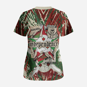 Burundi Independence Day Scrub Top 1st July 1962 Distressed Grunge Flag Art - Broken Chains And Freedom Star
