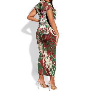 Burundi Independence Day Short Sleeve Bodycon Dress 1st July 1962 Distressed Grunge Flag Art - Broken Chains And Freedom Star