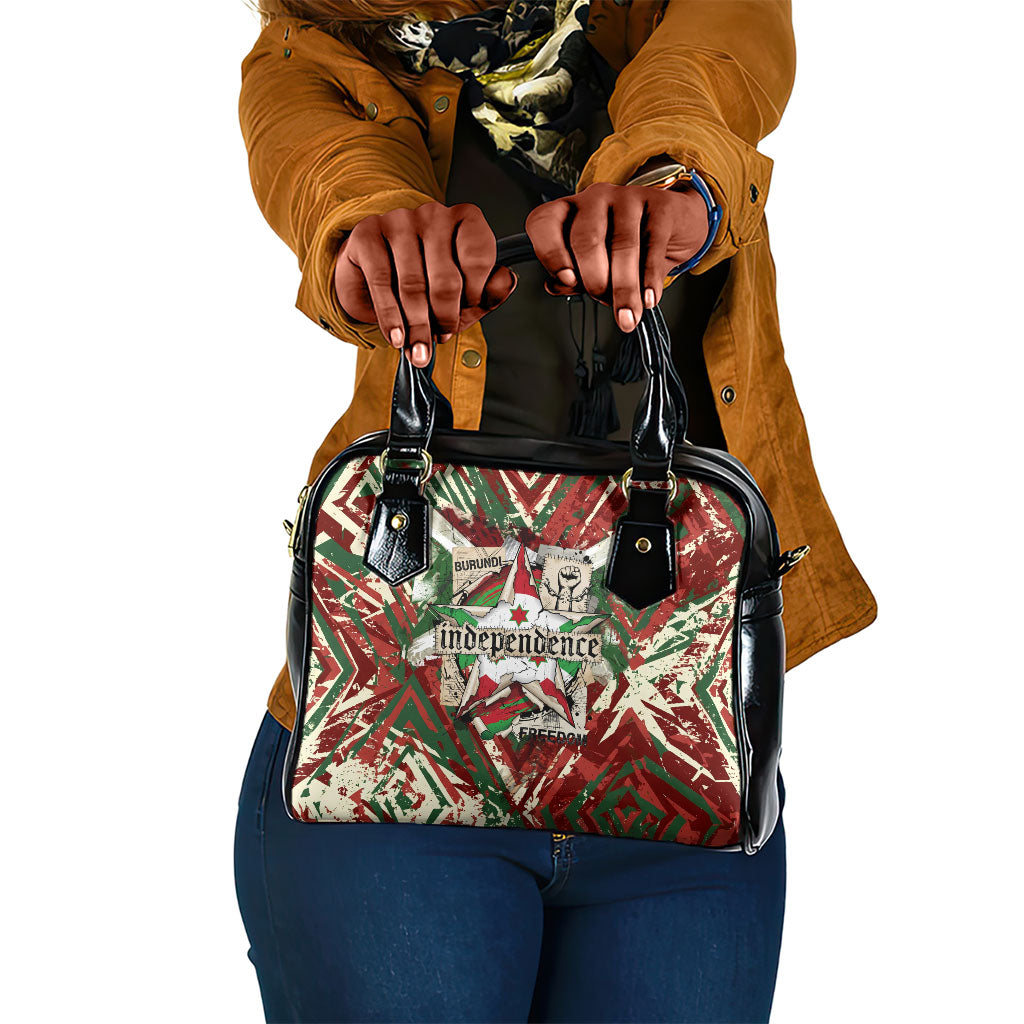 Burundi Independence Day Shoulder Handbag 1st July 1962 Distressed Grunge Flag Art - Broken Chains And Freedom Star