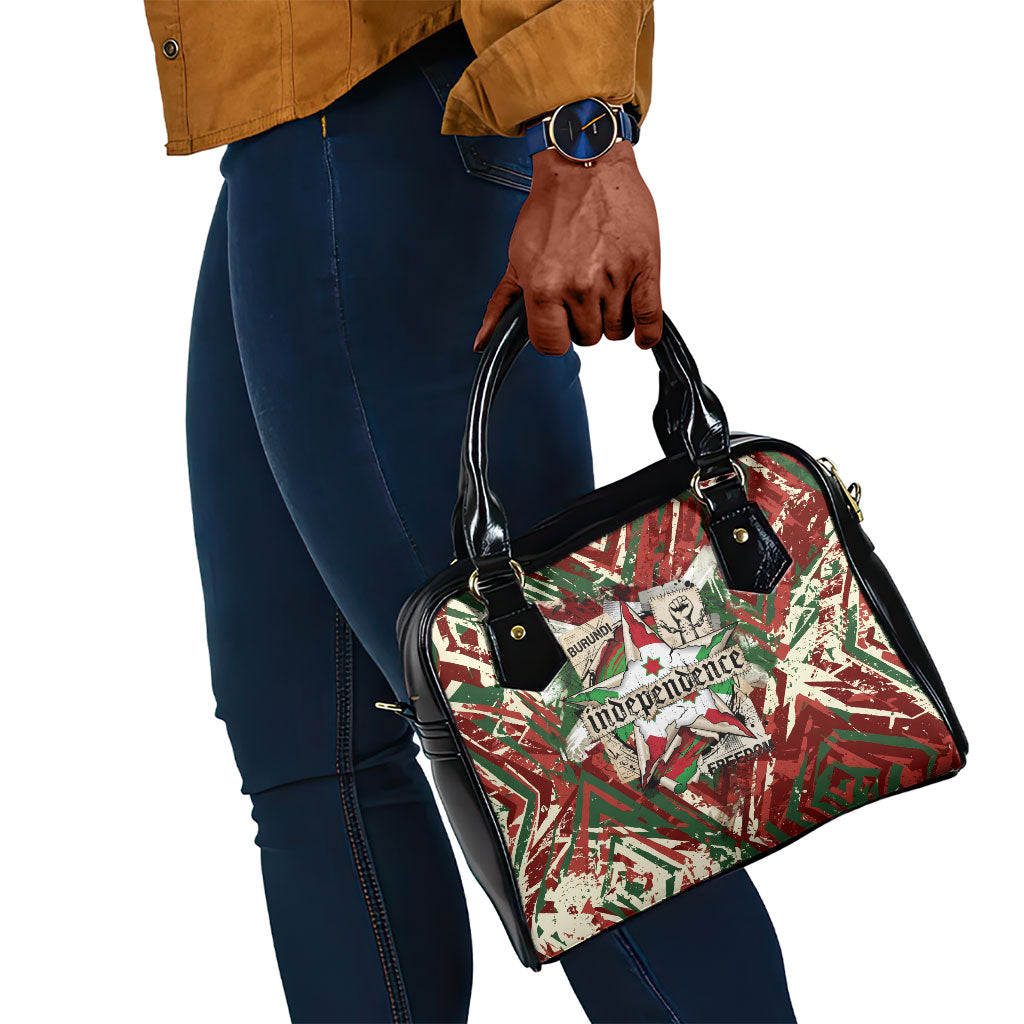 Burundi Independence Day Shoulder Handbag 1st July 1962 Distressed Grunge Flag Art - Broken Chains And Freedom Star