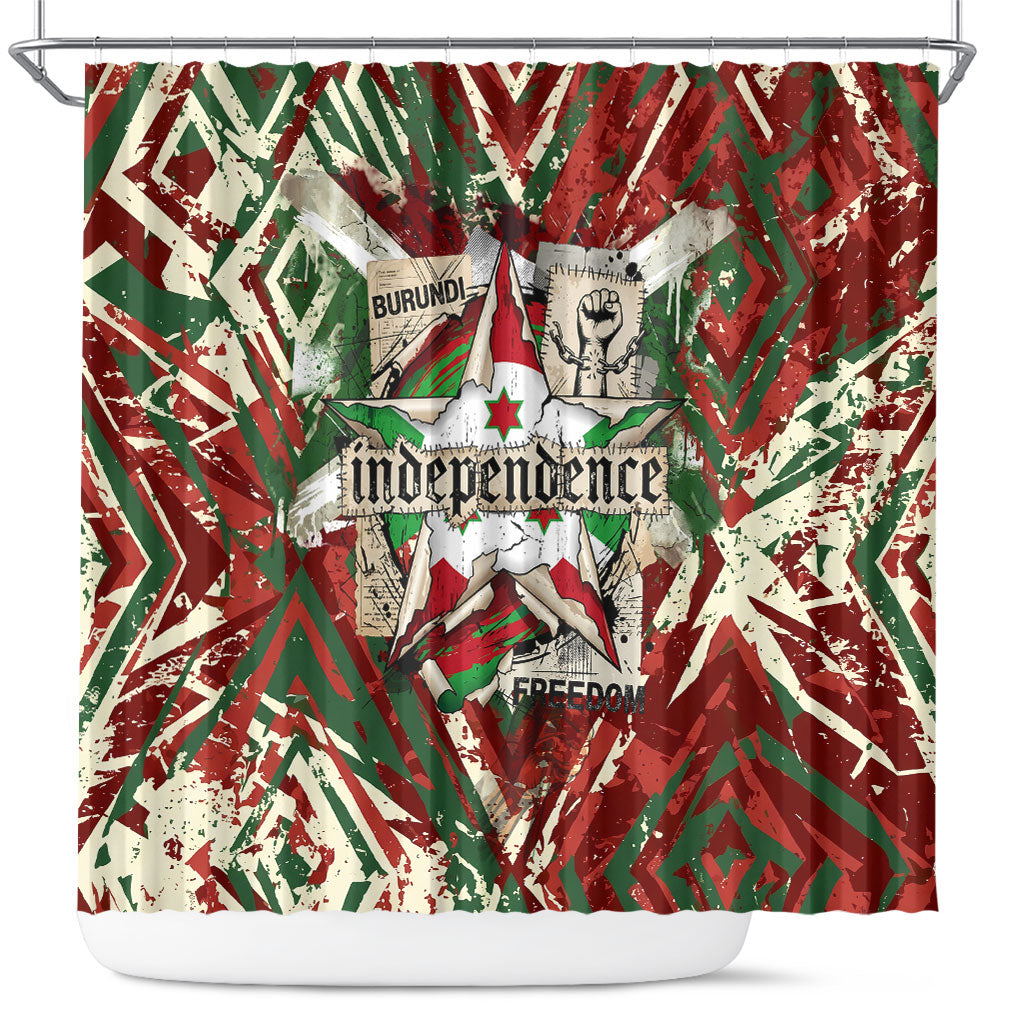 Burundi Independence Day Shower Curtain 1st July 1962 Distressed Grunge Flag Art - Broken Chains And Freedom Star