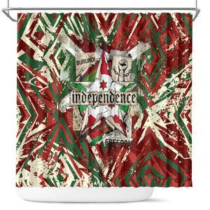 Burundi Independence Day Shower Curtain 1st July 1962 Distressed Grunge Flag Art - Broken Chains And Freedom Star
