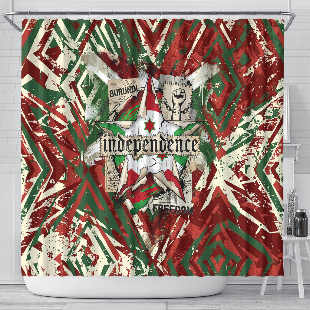 Burundi Independence Day Shower Curtain 1st July 1962 Distressed Grunge Flag Art - Broken Chains And Freedom Star