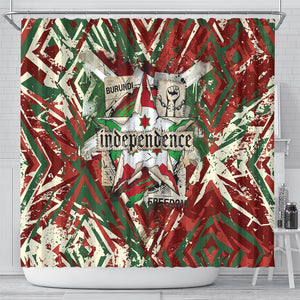 Burundi Independence Day Shower Curtain 1st July 1962 Distressed Grunge Flag Art - Broken Chains And Freedom Star