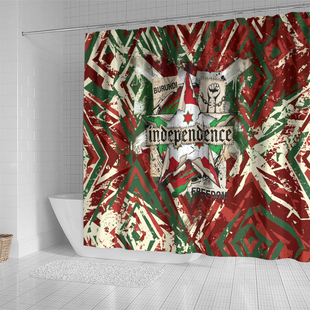 Burundi Independence Day Shower Curtain 1st July 1962 Distressed Grunge Flag Art - Broken Chains And Freedom Star
