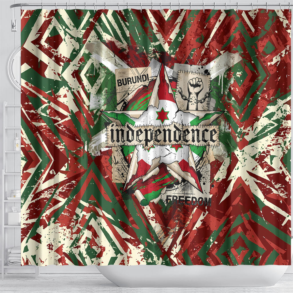 Burundi Independence Day Shower Curtain 1st July 1962 Distressed Grunge Flag Art - Broken Chains And Freedom Star