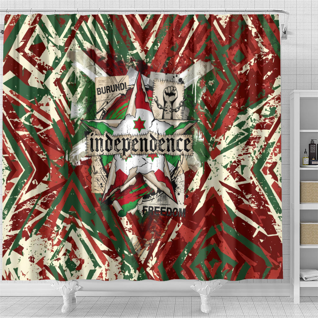 Burundi Independence Day Shower Curtain 1st July 1962 Distressed Grunge Flag Art - Broken Chains And Freedom Star