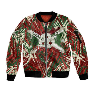 Burundi Independence Day Sleeve Zip Bomber Jacket 1st July 1962 Distressed Grunge Flag Art - Broken Chains And Freedom Star