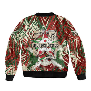Burundi Independence Day Sleeve Zip Bomber Jacket 1st July 1962 Distressed Grunge Flag Art - Broken Chains And Freedom Star