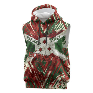 Burundi Independence Day Sleeveless Hoodie 1st July 1962 Distressed Grunge Flag Art - Broken Chains And Freedom Star