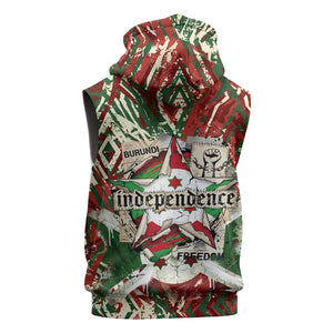 Burundi Independence Day Sleeveless Hoodie 1st July 1962 Distressed Grunge Flag Art - Broken Chains And Freedom Star
