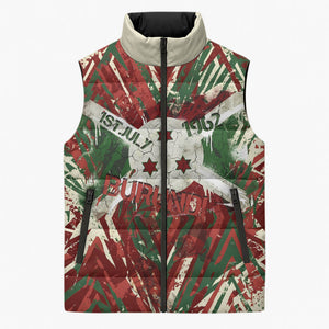 Burundi Independence Day Sleeveless Puffer Jacket 1st July 1962 Distressed Grunge Flag Art - Broken Chains And Freedom Star