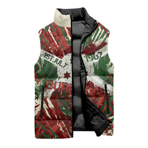 Burundi Independence Day Sleeveless Puffer Jacket 1st July 1962 Distressed Grunge Flag Art - Broken Chains And Freedom Star