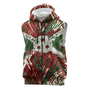 Burundi Independence Day Sleeveless Zip Hoodie 1st July 1962 Distressed Grunge Flag Art - Broken Chains And Freedom Star