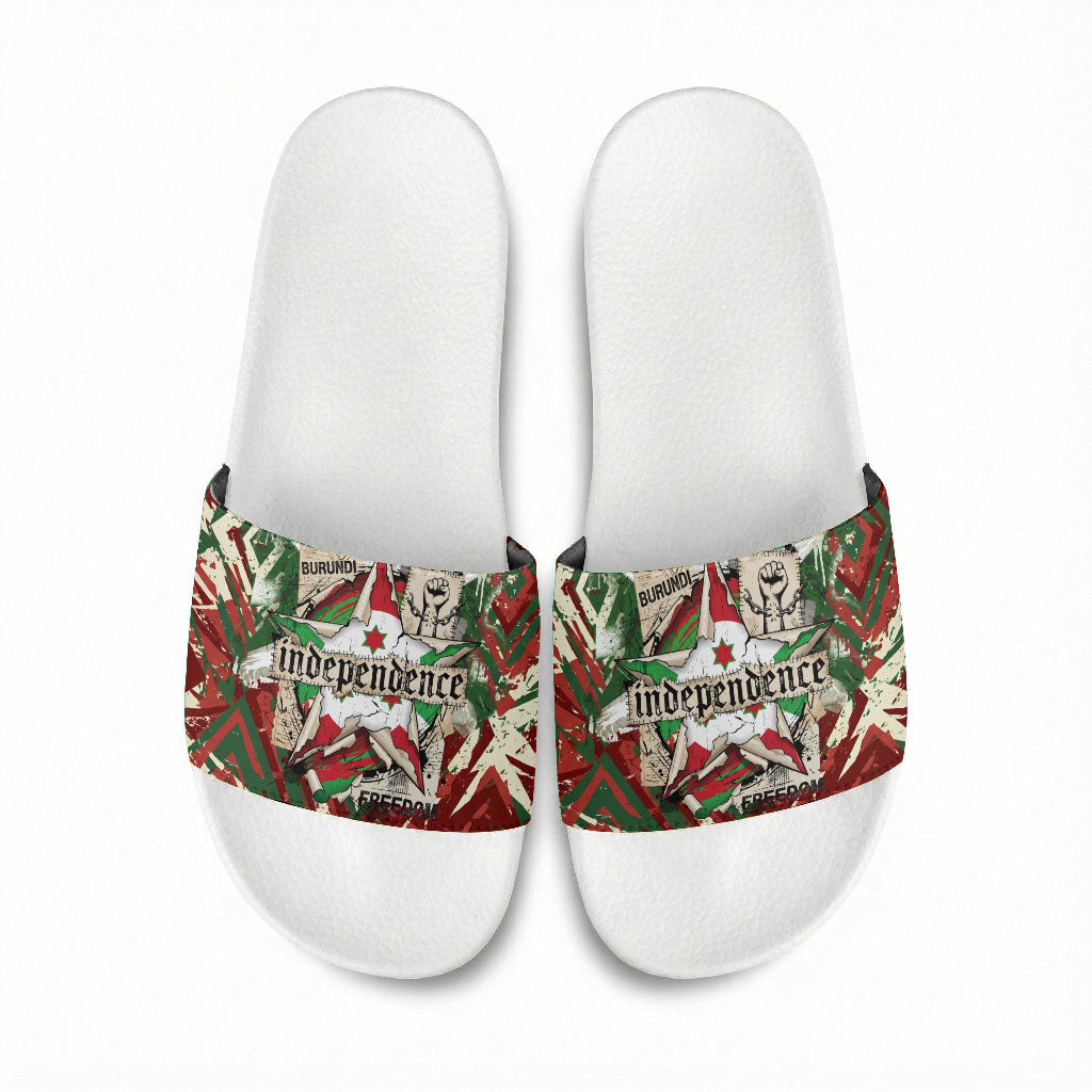 Burundi Independence Day Slide Sandals 1st July 1962 Distressed Grunge Flag Art - Broken Chains And Freedom Star