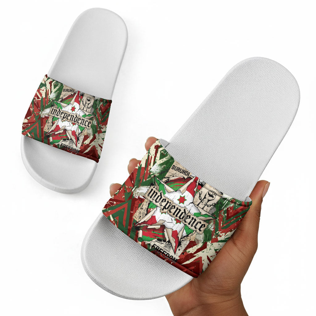 Burundi Independence Day Slide Sandals 1st July 1962 Distressed Grunge Flag Art - Broken Chains And Freedom Star