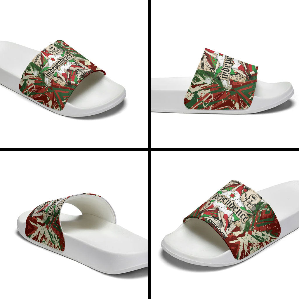 Burundi Independence Day Slide Sandals 1st July 1962 Distressed Grunge Flag Art - Broken Chains And Freedom Star
