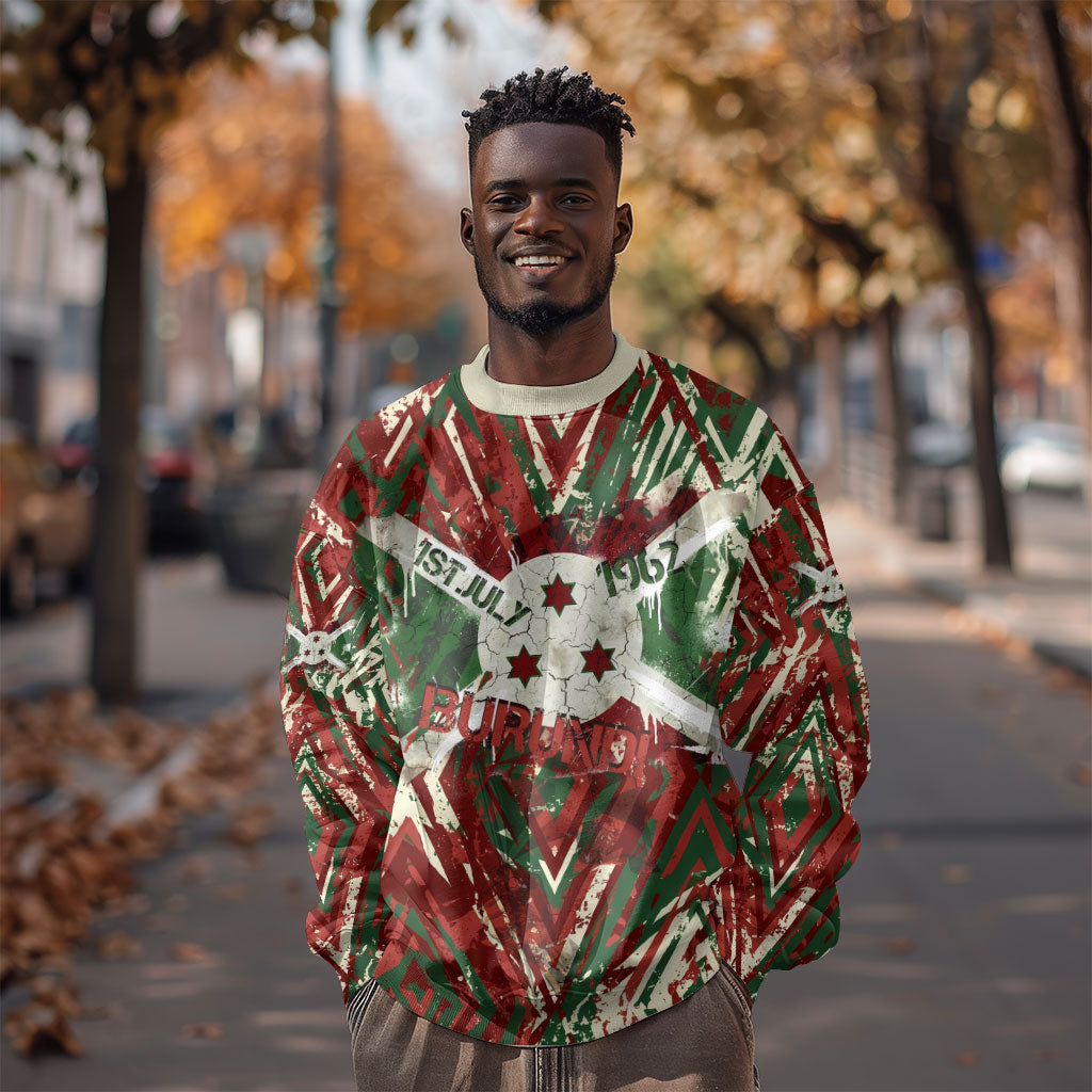 Burundi Independence Day Sweatshirt 1st July 1962 Distressed Grunge Flag Art - Broken Chains And Freedom Star