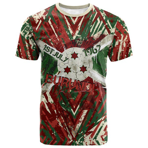 Burundi Independence Day T shirt 1st July 1962 Distressed Grunge Flag Art - Broken Chains And Freedom Star