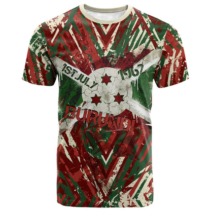 Burundi Independence Day T shirt 1st July 1962 Distressed Grunge Flag Art - Broken Chains And Freedom Star