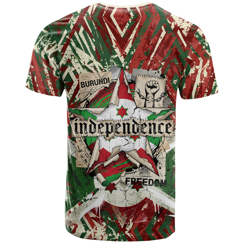 Burundi Independence Day T shirt 1st July 1962 Distressed Grunge Flag Art - Broken Chains And Freedom Star