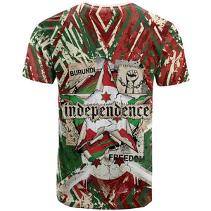 Burundi Independence Day T shirt 1st July 1962 Distressed Grunge Flag Art - Broken Chains And Freedom Star