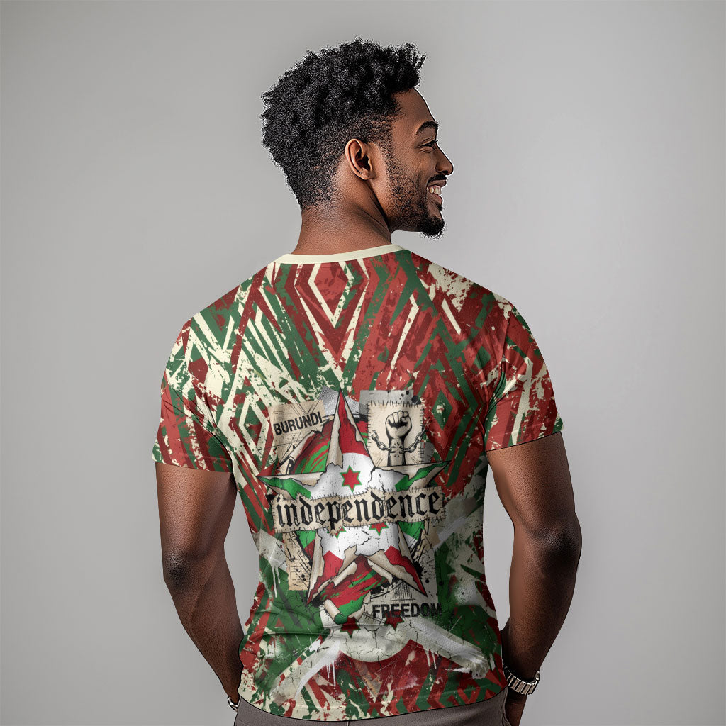 Burundi Independence Day T shirt 1st July 1962 Distressed Grunge Flag Art - Broken Chains And Freedom Star