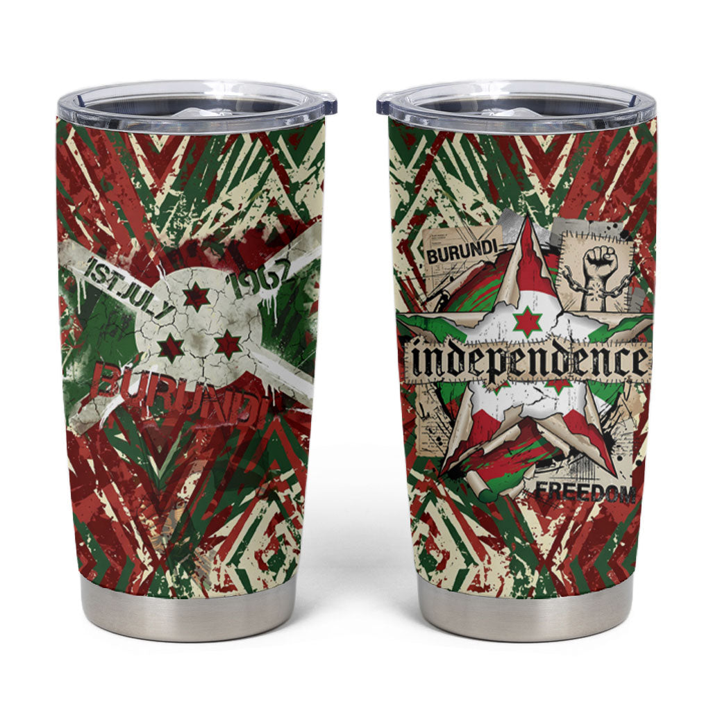 Burundi Independence Day Tumbler Cup 1st July 1962 Distressed Grunge Flag Art - Broken Chains And Freedom Star