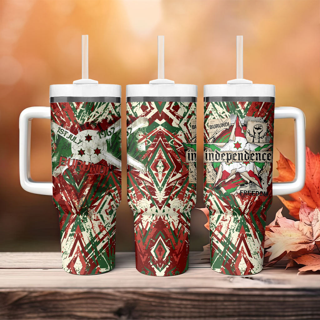Burundi Independence Day Tumbler With Handle 1st July 1962 Distressed Grunge Flag Art - Broken Chains And Freedom Star