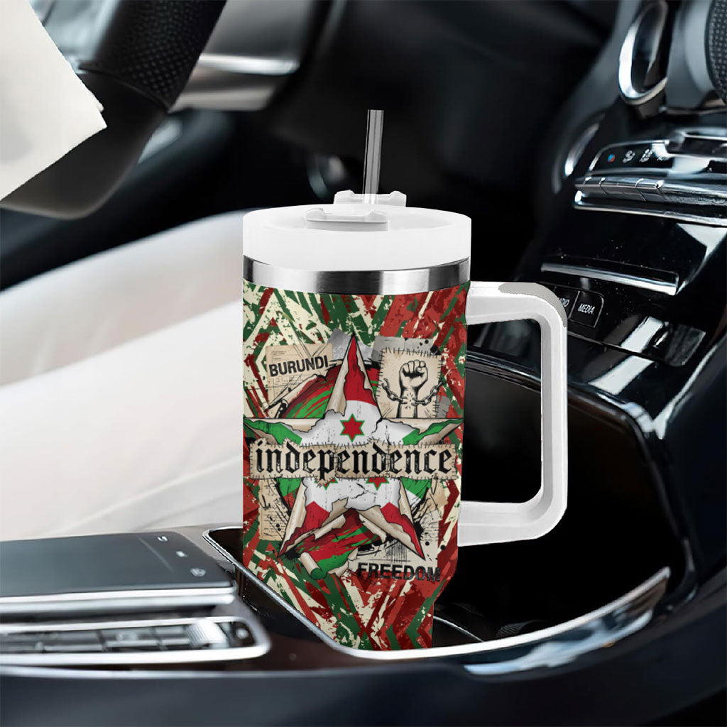 Burundi Independence Day Tumbler With Handle 1st July 1962 Distressed Grunge Flag Art - Broken Chains And Freedom Star