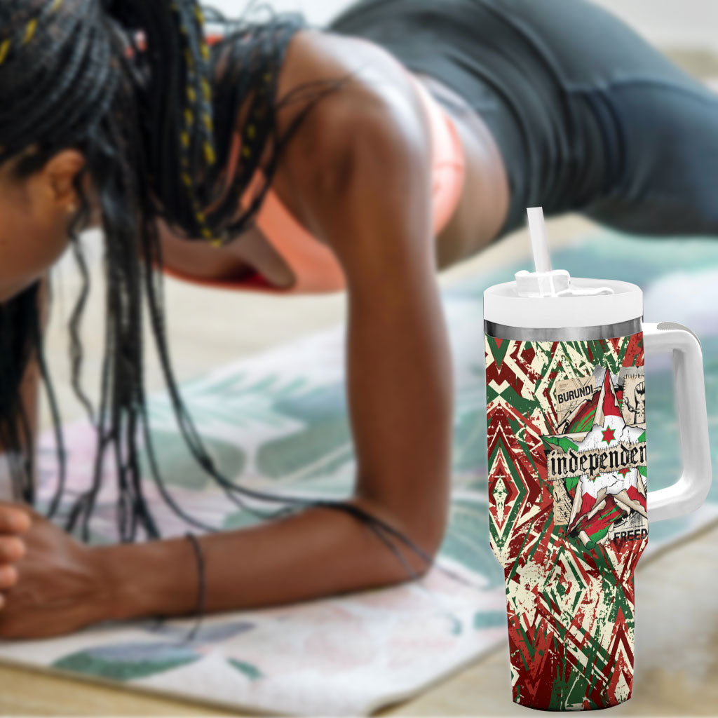Burundi Independence Day Tumbler With Handle 1st July 1962 Distressed Grunge Flag Art - Broken Chains And Freedom Star