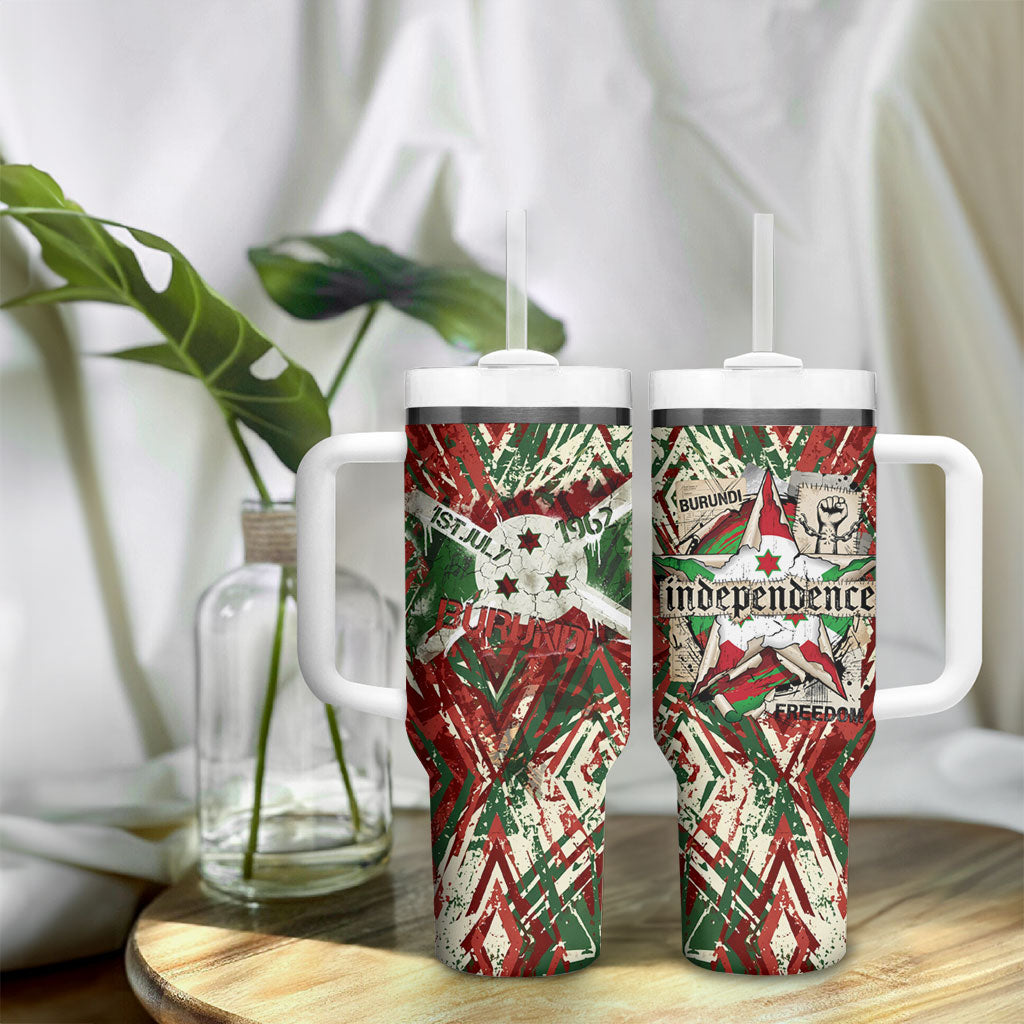 Burundi Independence Day Tumbler With Handle 1st July 1962 Distressed Grunge Flag Art - Broken Chains And Freedom Star