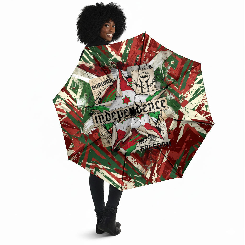 Burundi Independence Day Umbrella 1st July 1962 Distressed Grunge Flag Art - Broken Chains And Freedom Star