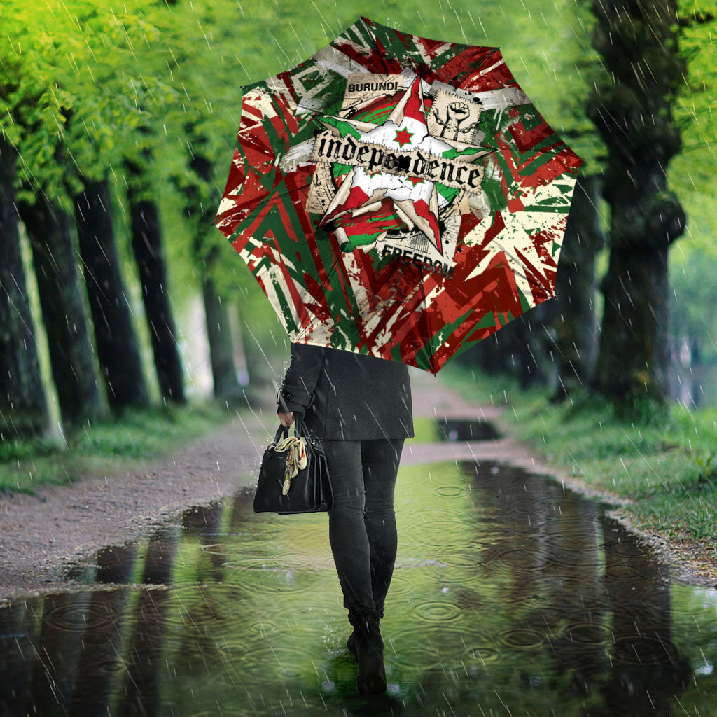 Burundi Independence Day Umbrella 1st July 1962 Distressed Grunge Flag Art - Broken Chains And Freedom Star